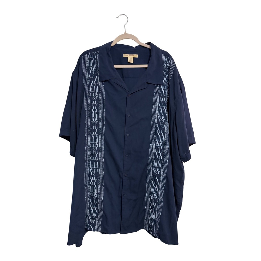 Island Passport Button Down Shirt Camp Navy Blue Embroidered 4XL Resortwear Boho